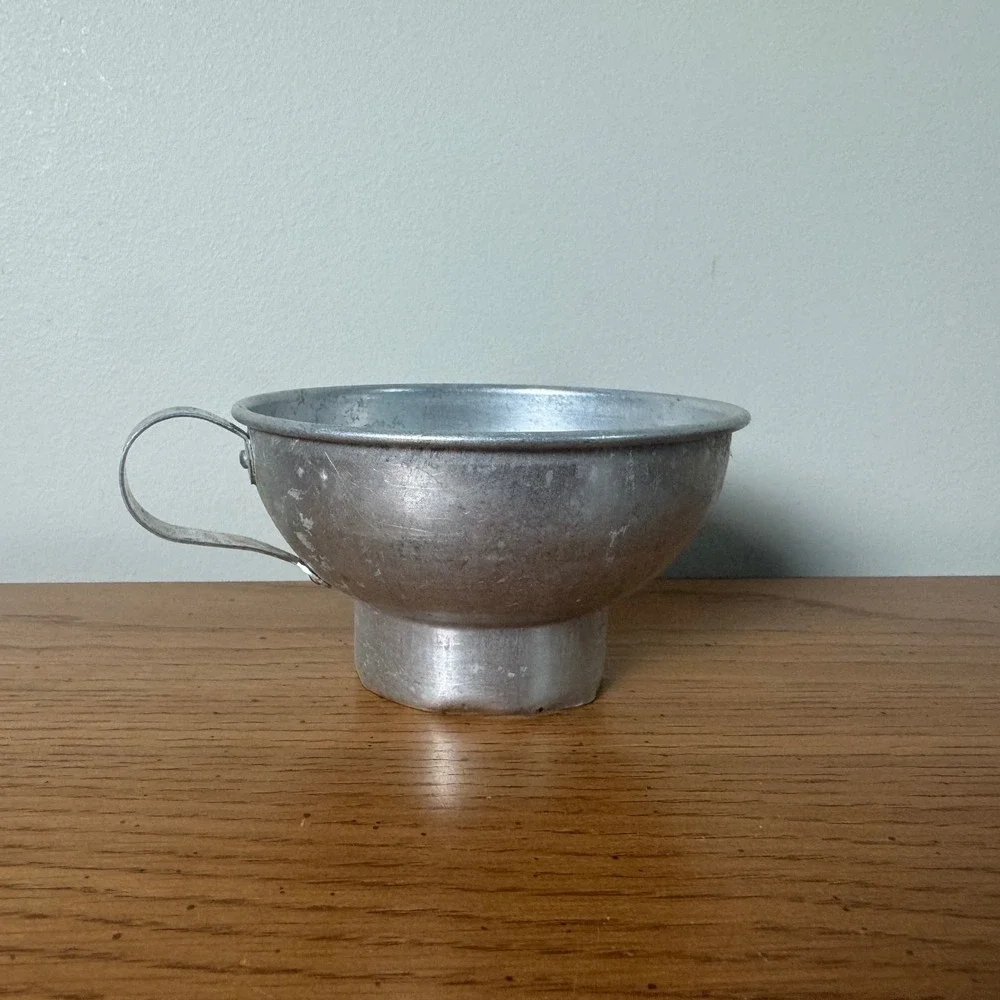 Vintage Aluminum Wide Mouth Canning Funnel with Side‎ Handle Silver Tone